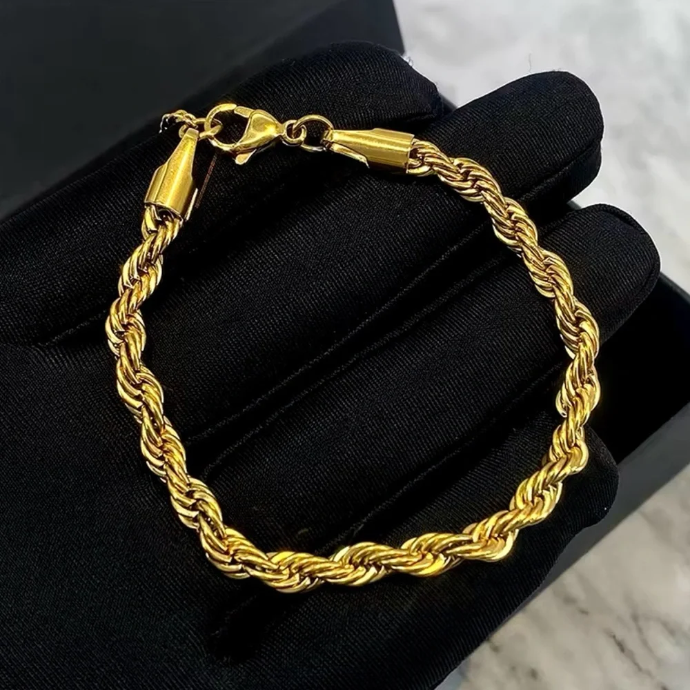 5mm Stainless Steel Twisted Rope Chain Bracelets for Men and women 7”+2”…